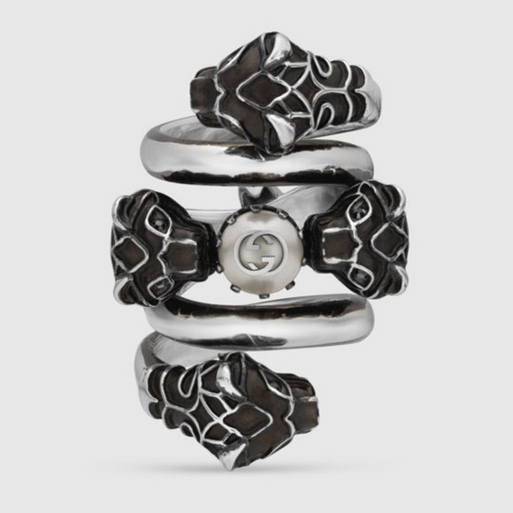 NEW GUCCI Triple wrap tiger head ring statement ring with pearl GG logo - Picture 1 of 12